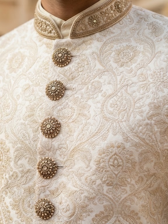 Heritage Sherwani — Ivory Brocade